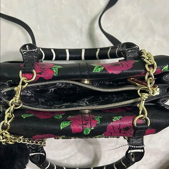Betsey Johnson Black purse with Pink Floral Design - Picture 3 of 5